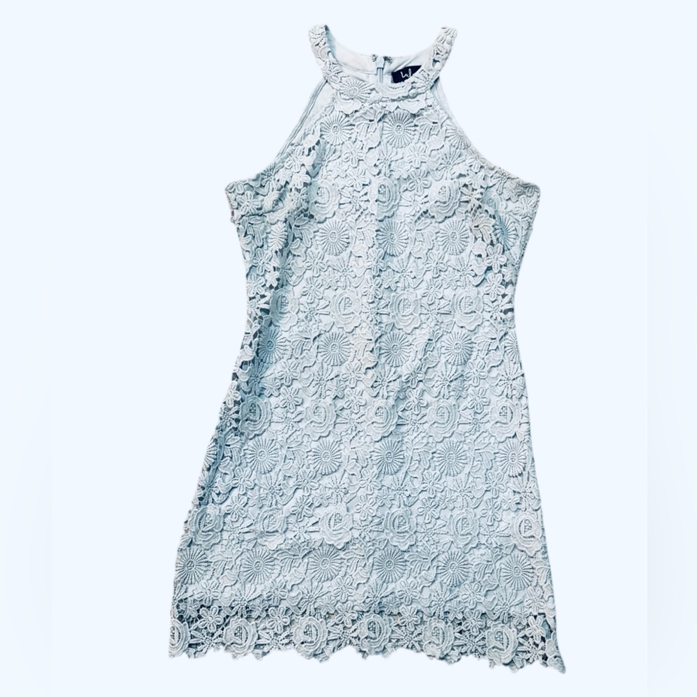 Lulu's Light Blue Lace Halter Mini Dress - Picture 6 of 8